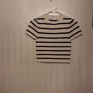 Zara Cream and Black Striped Tee